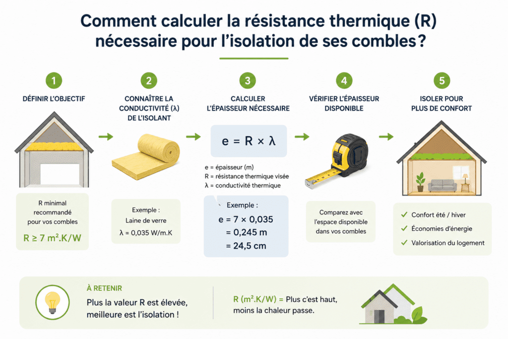 Calcul résistance thermique R isolation des combles