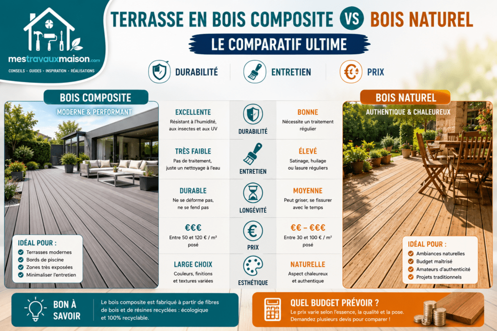 Comparaison terrasse bois composite vs naturel